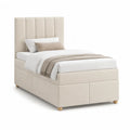 Letto singolo contenitore imbottito 90 x 200 cm in poliestere beige con testiera alta rettangolare