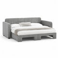 Letto matrimoniale imbottito rettangolare 160 x 200 cm in velluto di poliestere grigio con testiera e braccioli
