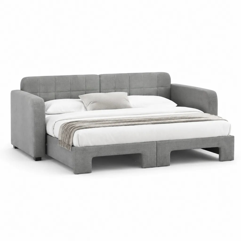Letto matrimoniale imbottito rettangolare 160 x 200 cm in velluto di poliestere grigio con testiera e braccioli
