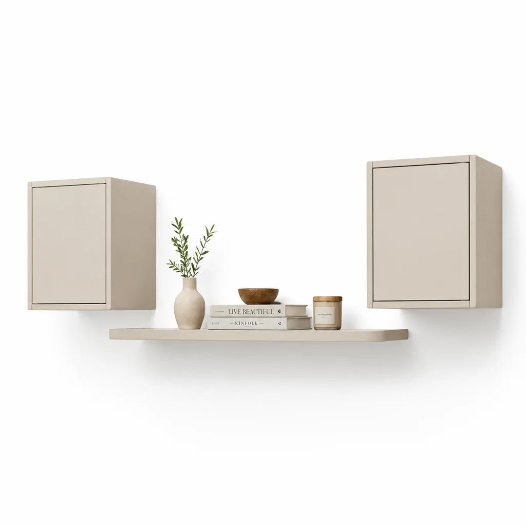 Set 2 mobili pensili con mensola da parete in MDF beige 120 x 20 x 60 cm