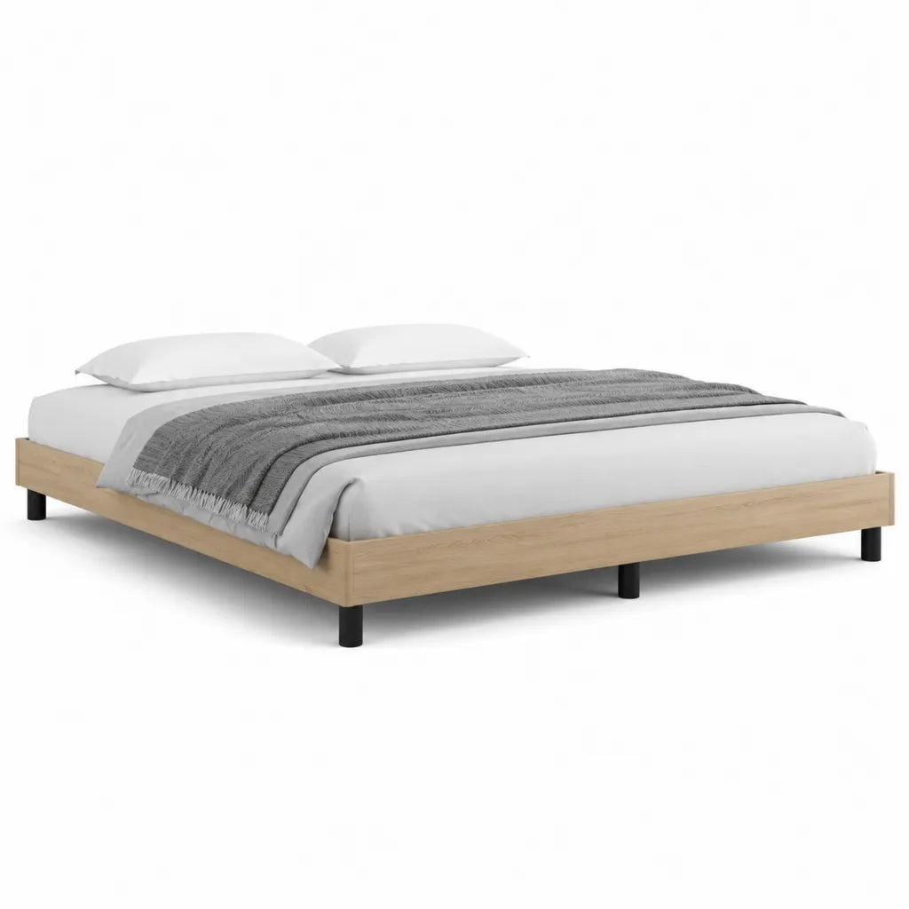 Letto matrimoniale con struttura in legno 160 x 200 cm rovere chiaro