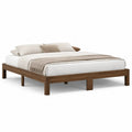 Letto matrimoniale con struttura in legno massello di acacia rettangolare color noce 160 x 200 cm