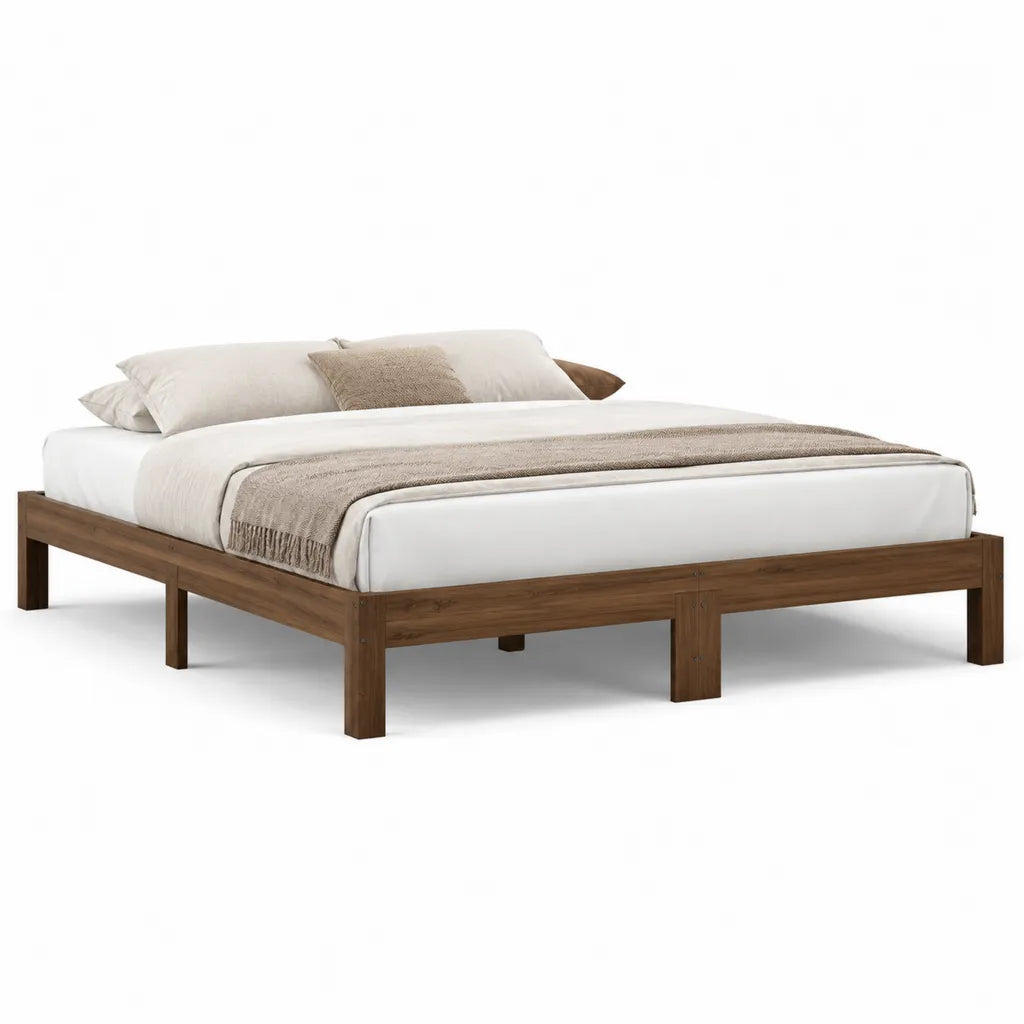 Letto matrimoniale con struttura in legno massello di acacia rettangolare color noce 160 x 200 cm