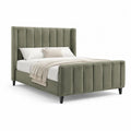 Letto matrimoniale imbottito 160 x 200 cm in velluto di poliestere verde oliva con testiera e pediera a pannelli