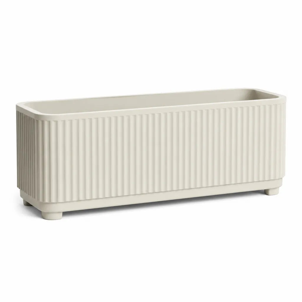 Fioriera rettangolare in polipropilene a coste bianco crema 40 x 18 x 18 cm