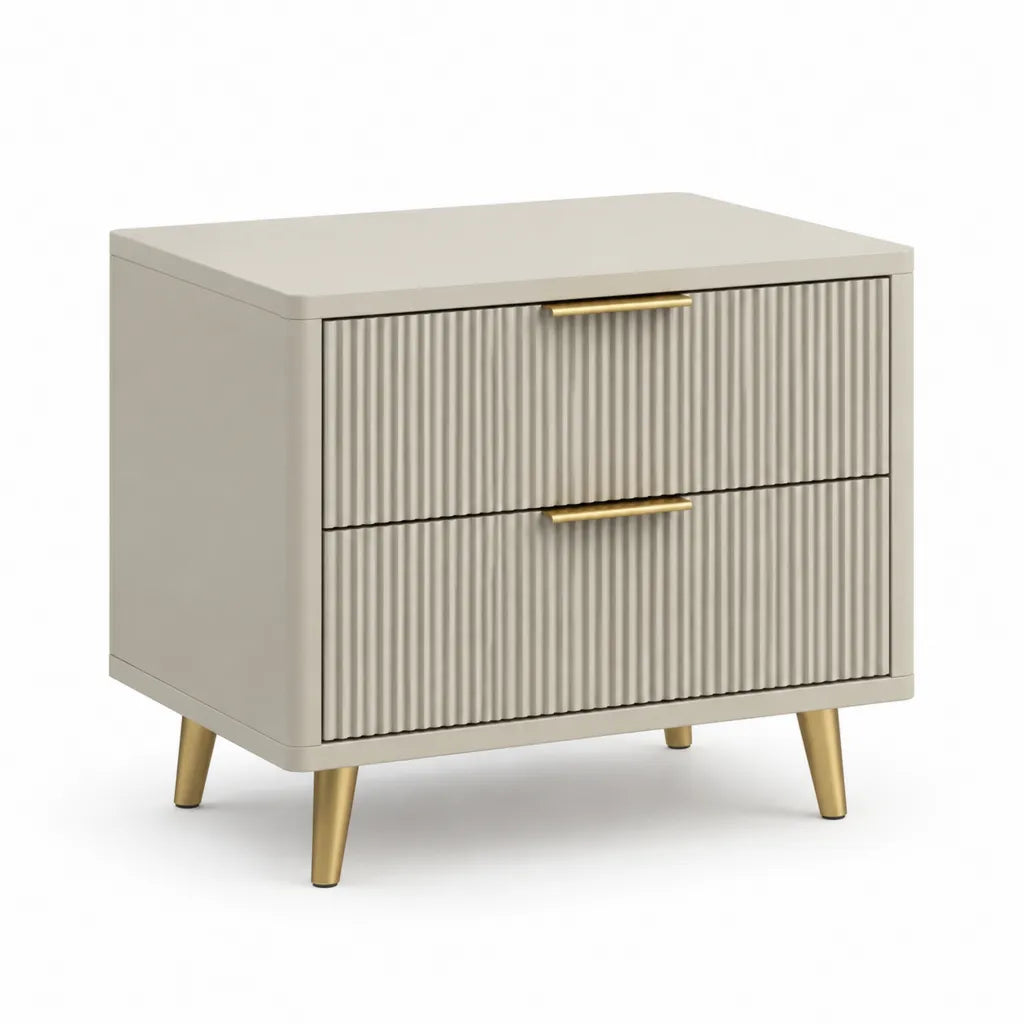 Comodino 2 cassetti in MDF rettangolare beige e oro 60 x 40 x 55 cm