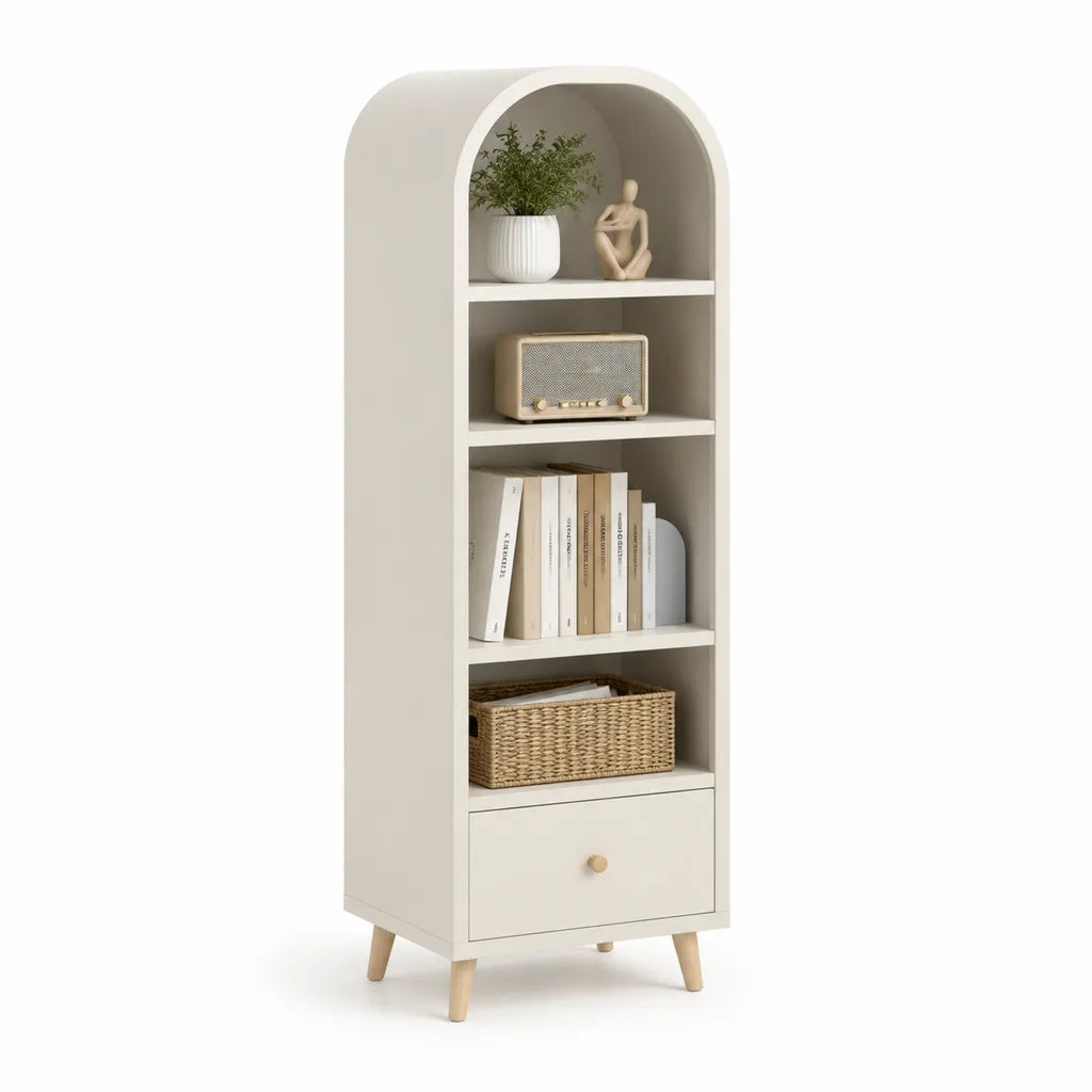 Libreria da terra con anta 60 x 35 x 180 cm in MDF ad arco bianco crema