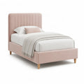 Letto singolo imbottito 90 x 190 cm in velluto di poliestere rosa con testiera arrotondata