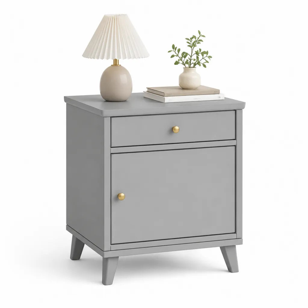 Comodino con cassetto e anta in MDF rettangolare grigio 45 x 35 x 60 cm