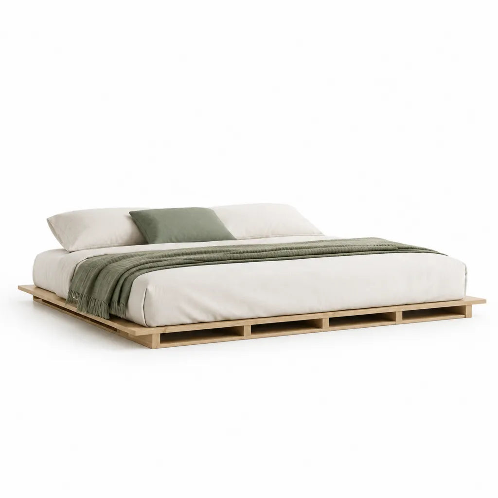 Struttura letto matrimoniale 160 x 200 cm in legno massello di pino naturale piattaforma bassa rettangolare