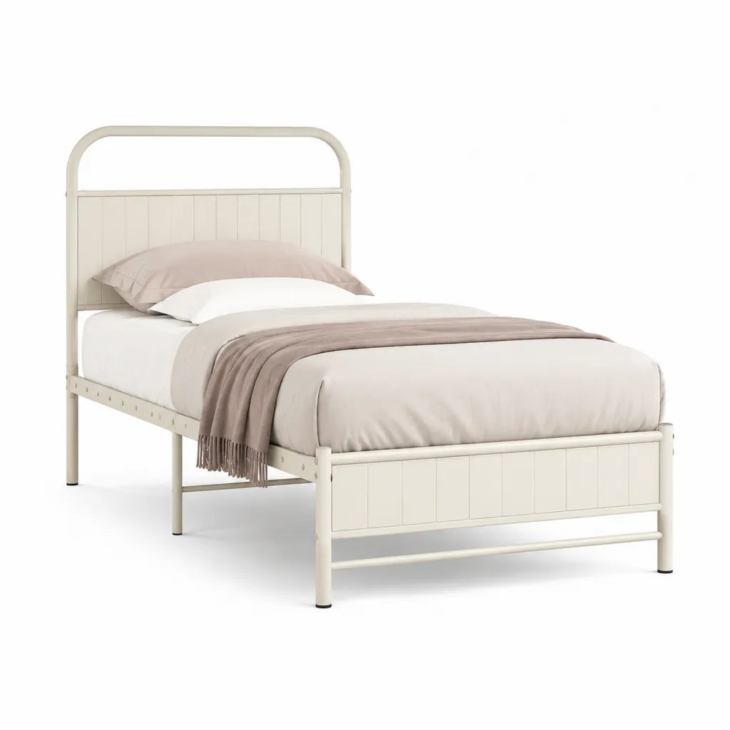 Letto singolo con struttura in acciaio rettangolare avorio 90 x 190 cm