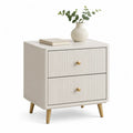 Comodino 2 cassetti in MDF laccato avorio con gambe in acciaio dorato 50 x 40 x 60 cm