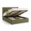 Letto contenitore matrimoniale 160 x 200 cm in velluto di poliestere verde oliva con testiera imbottita rettangolare