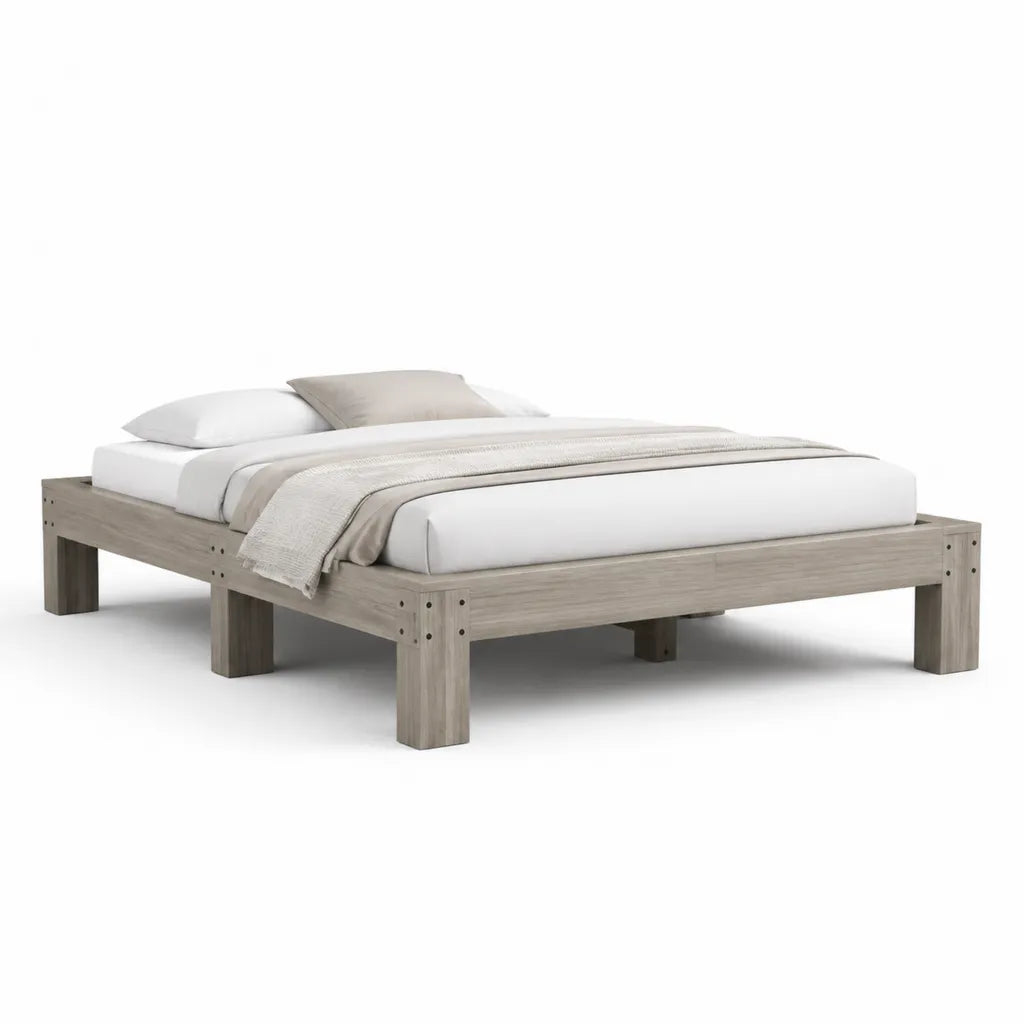 Letto matrimoniale rettangolare in legno massello di pino grigio rovere per materasso 160 x 200 cm