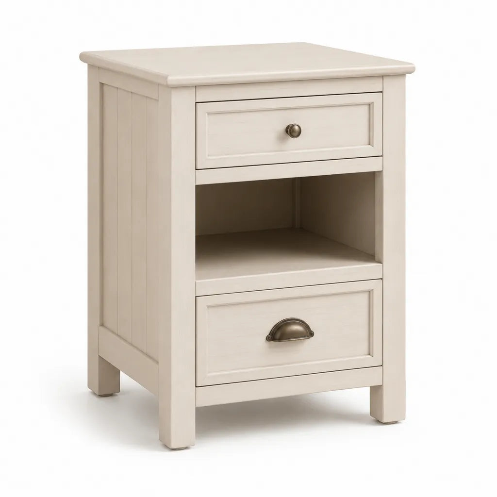 Comodino con 2 cassetti e vano aperto in MDF rettangolare avorio 45 x 35 x 65 cm