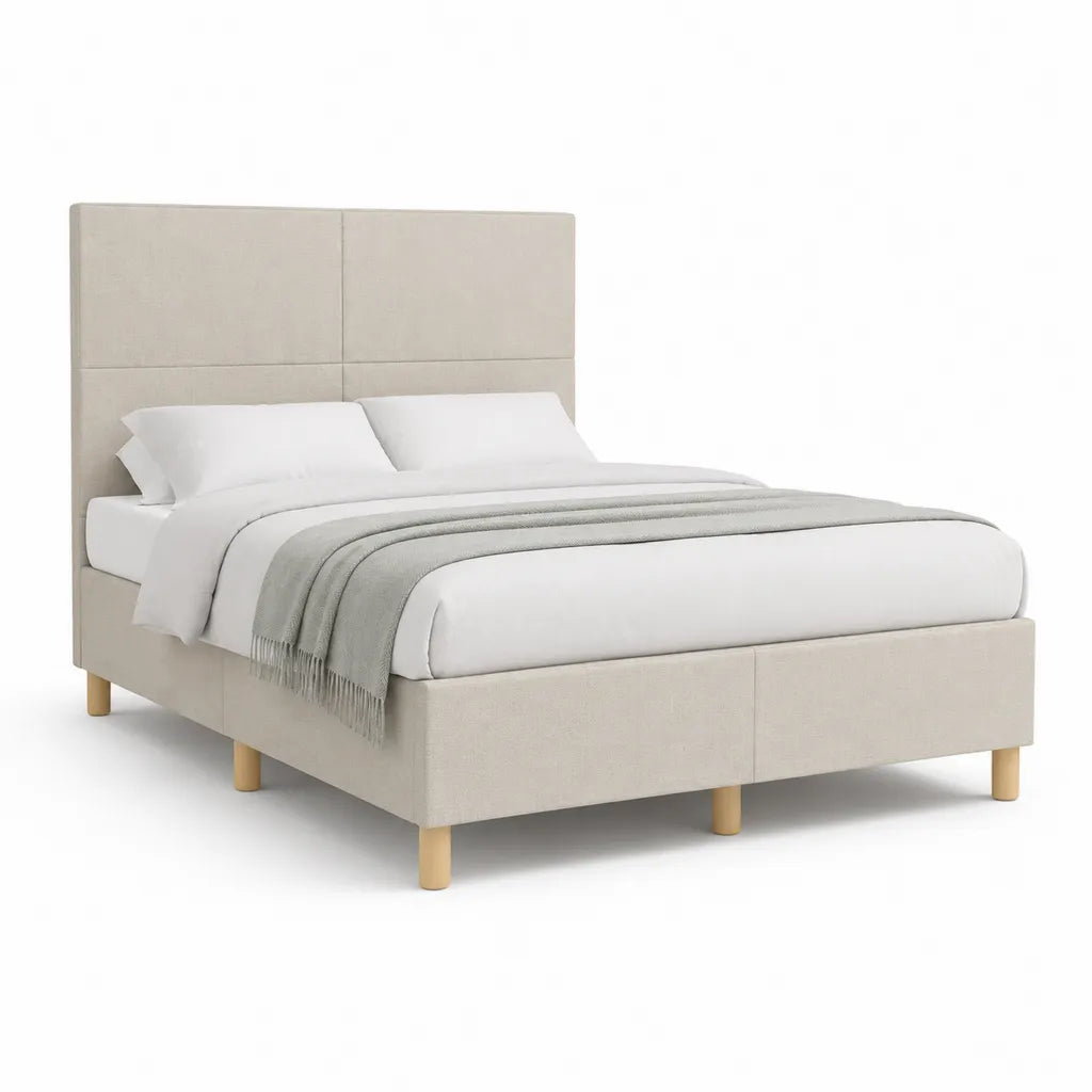 Letto matrimoniale con testiera imbottita 160 x 200 cm in poliestere rettangolare beige