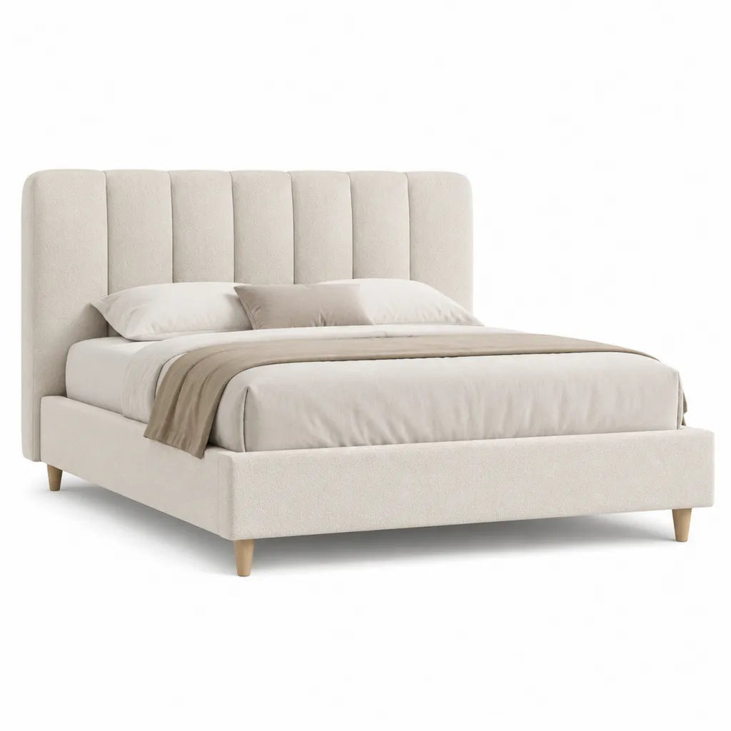 Letto matrimoniale imbottito 160 x 200 cm in poliestere beige rettangolare con testiera alta