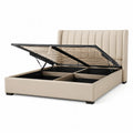 Letto contenitore matrimoniale con testiera imbottita in pelle sintetica PU rettangolare beige 160 x 200 cm