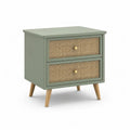 Comodino con 2 cassetti in MDF e rattan naturale verde salvia 45 x 35 x 60 cm