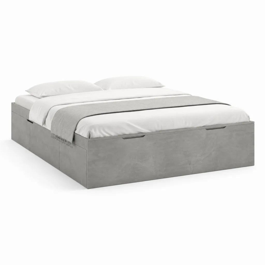 Letto contenitore matrimoniale con cassetti 160 x 200 cm in MDF effetto cemento grigio rettangolare