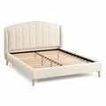 Letto matrimoniale imbottito 160 x 200 cm in similpelle PU beige con testiera arcuata e rete a doghe