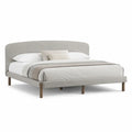 Letto matrimoniale imbottito 160 x 200 cm in poliestere grigio con testiera arrotondata e piedi in legno massello