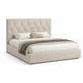 Letto matrimoniale imbottito 160 x 200 cm in similpelle PU beige con testiera capitonne
