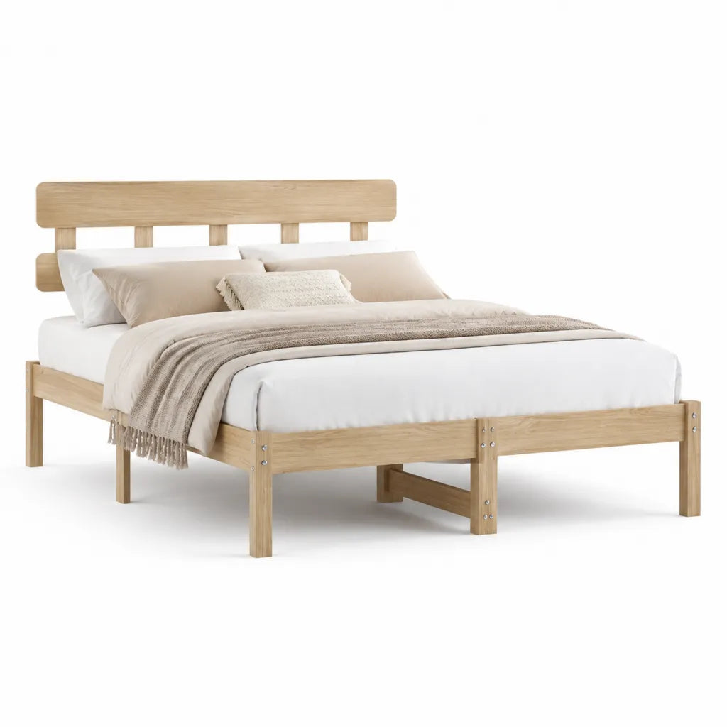 Letto matrimoniale con struttura in pino massello 160 x 200 cm rettangolare naturale