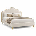 Letto matrimoniale imbottito 160 x 200 cm in PU avorio con testiera sagomata e piedi dorati