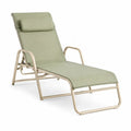 Lettino prendisole reclinabile con poggiatesta 190 x 65 x 94 cm in poliestere PVC verde salvia e acciaio beige