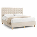 Letto matrimoniale imbottito 160 x 200 cm in poliestere crema con testiera capitonne