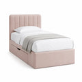 Letto singolo imbottito 90 x 200 cm in velluto di poliestere rosa con testiera e cassetto contenitore