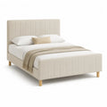 Letto matrimoniale imbottito 160 x 200 cm in velluto di poliestere beige con testiera e pediera a pannelli