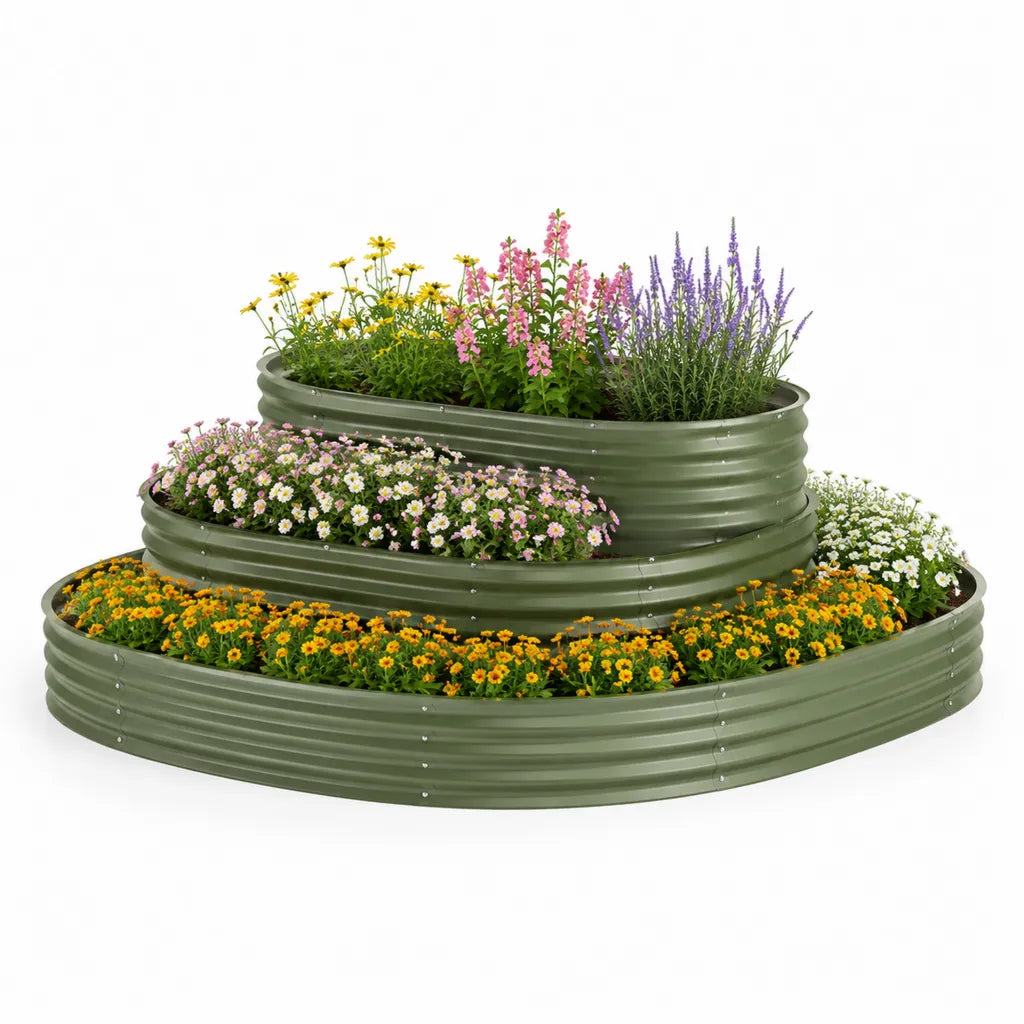 Fioriera rialzata a 3 livelli in acciaio zincato ondulato verde 240 x 120 x 60 cm