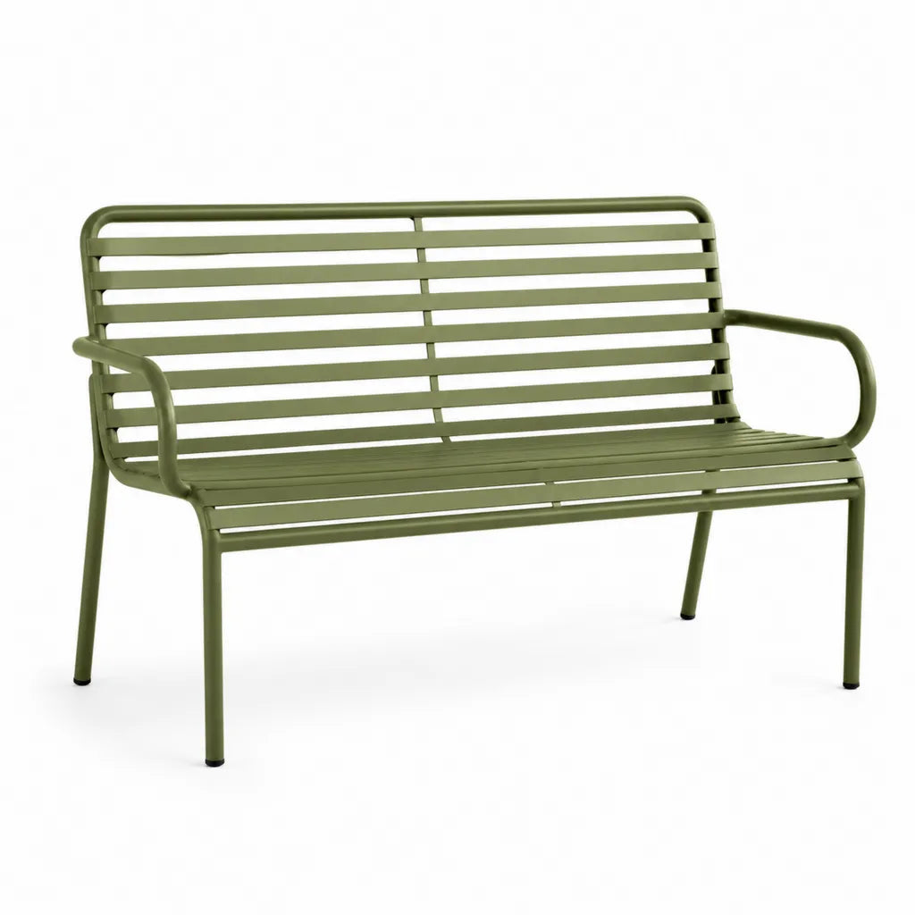 Panca da giardino 2 posti rettangolare in acciaio verniciato a polvere verde 128 x 66 x 82 cm