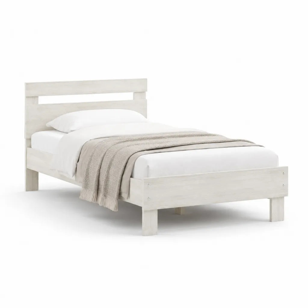 Letto singolo con struttura in legno massello di pino bianco 90 x 190 cm