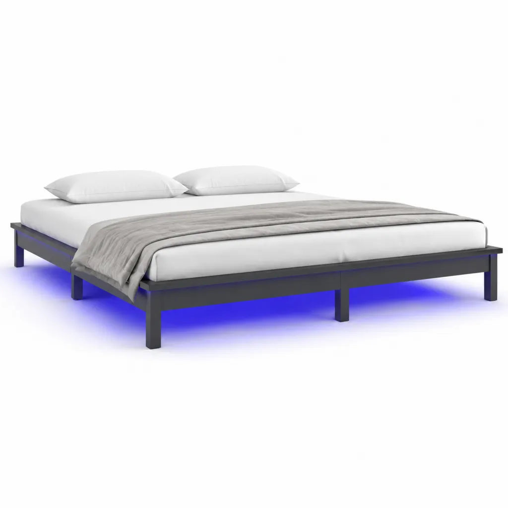 Letto matrimoniale con illuminazione LED struttura in acciaio nero 160 x 200 cm