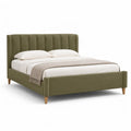 Letto matrimoniale imbottito rettangolare per materasso 160 x 200 cm in velluto di poliestere verde oliva con gambe in legno massello di hevea dimensioni esterne 175 x 215 x 115 cm