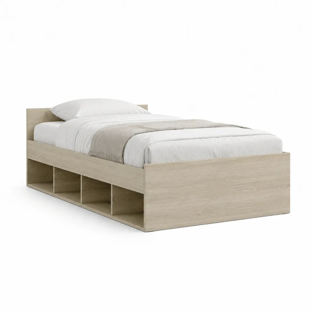 Letto singolo con contenitore laterale in pannelli di particelle rovere chiaro 90 x 190 cm