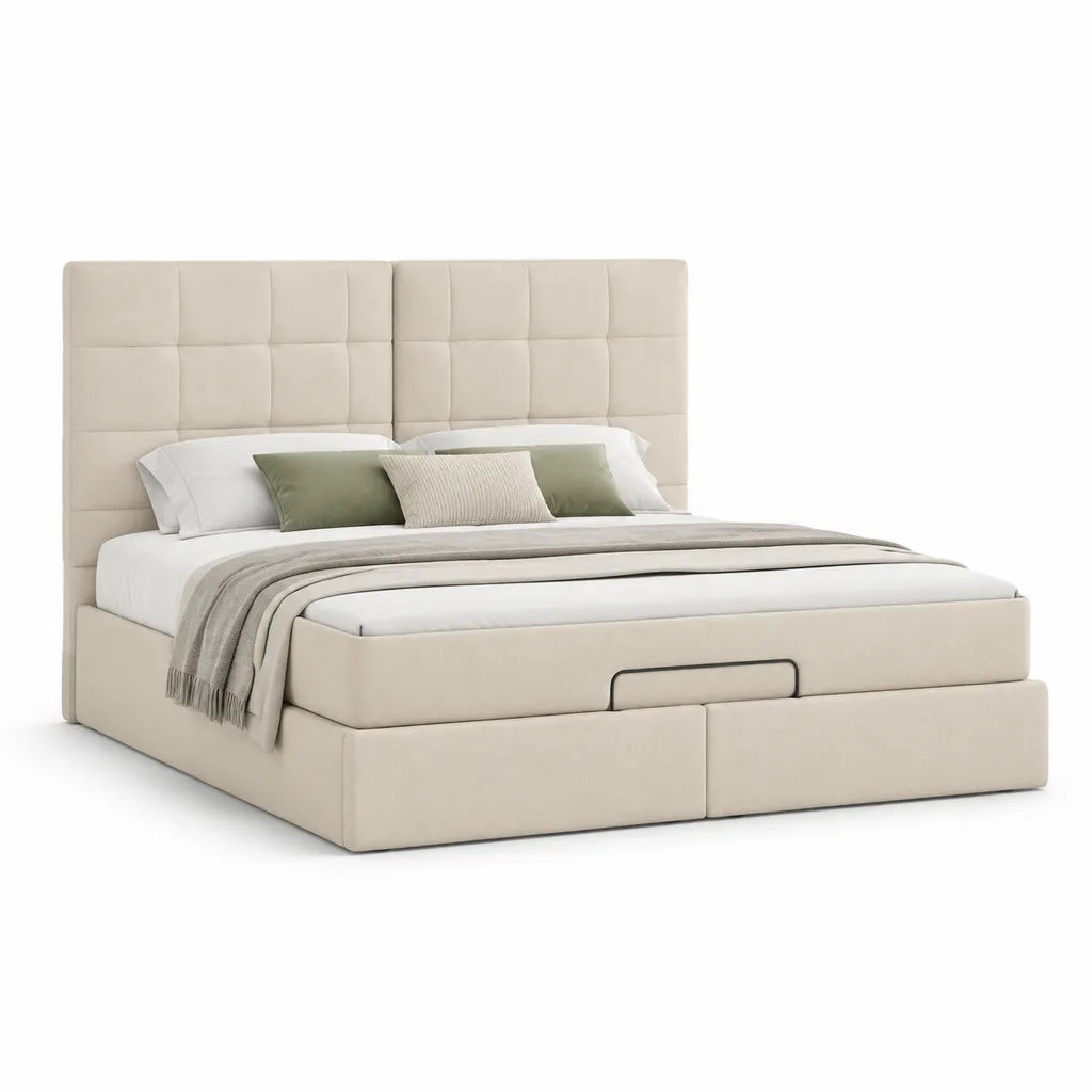 Letto contenitore matrimoniale rettangolare imbottito in poliestere beige 160 x 200 cm