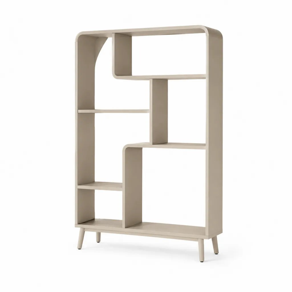 Libreria a terra 80 x 30 x 180 cm in MDF rettangolare beige con 6 vani a giorno