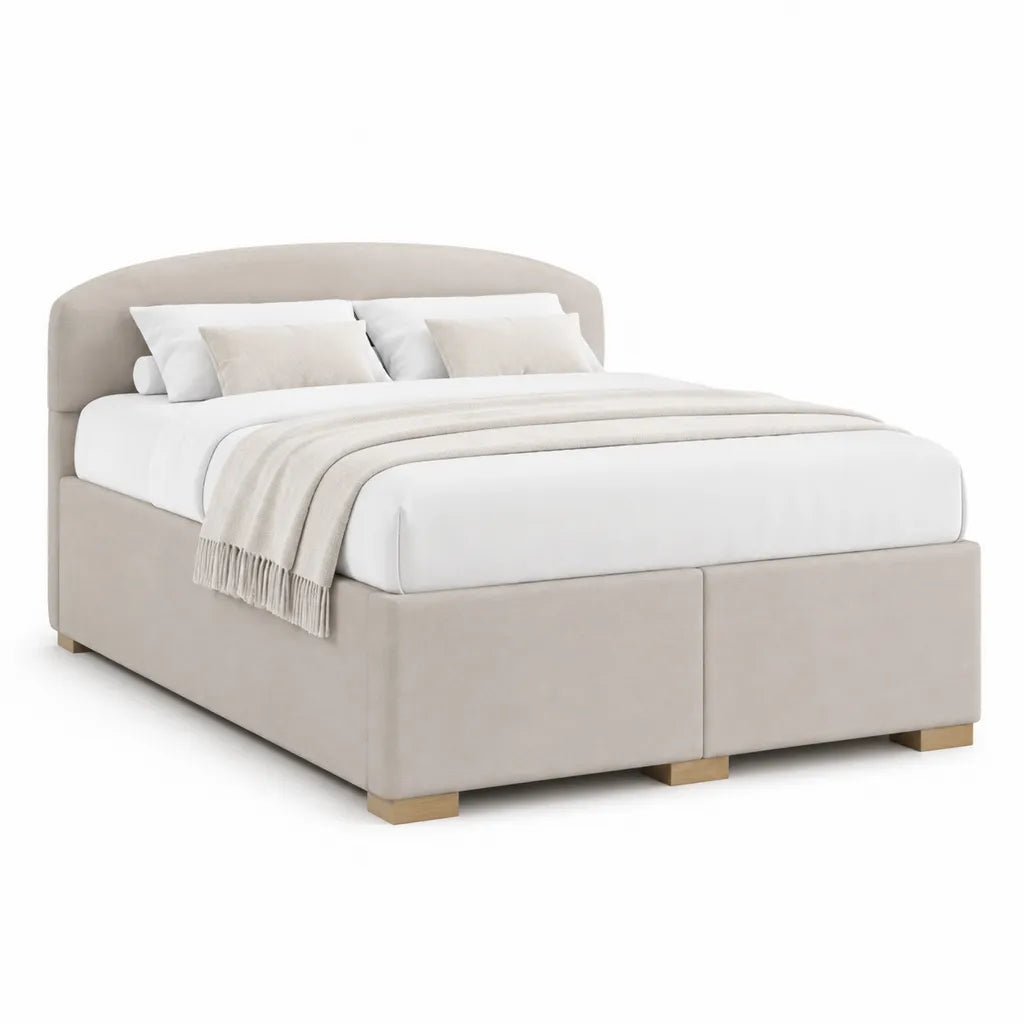 Letto matrimoniale imbottito 160 x 200 cm in poliestere beige con testiera arrotondata