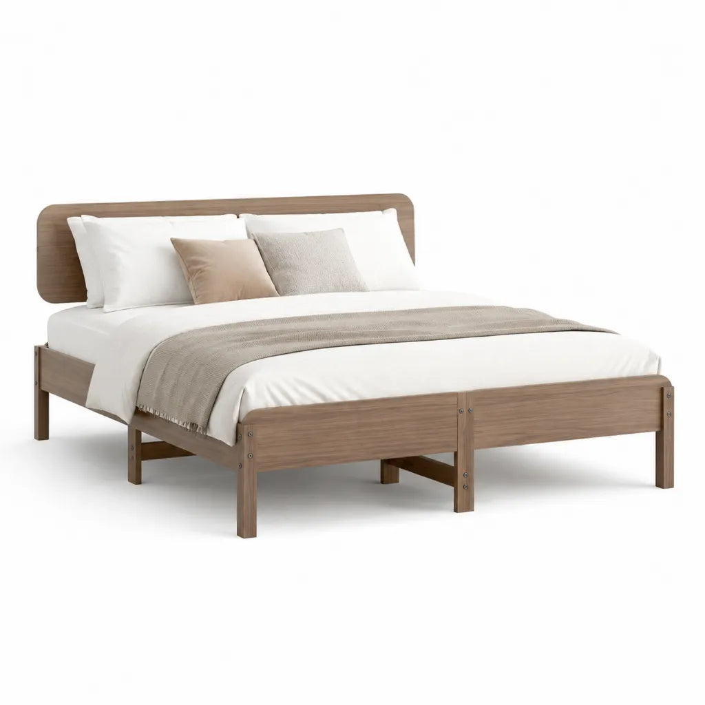 Letto matrimoniale struttura letto in legno massello rettangolare marrone 160 x 200 cm