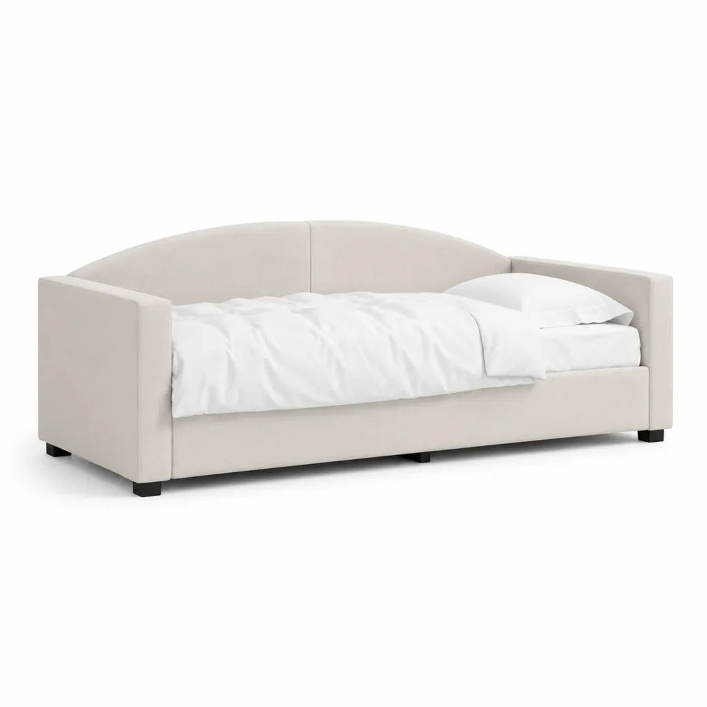 Letto singolo per bambini 90 x 200 cm in compensato di pioppo rivestito in poliestere avorio con sponde arrotondate