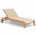 Lettino prendisole da giardino reclinabile con ruote in legno massello di acacia e Textilene beige 200 x 65 x 35 cm