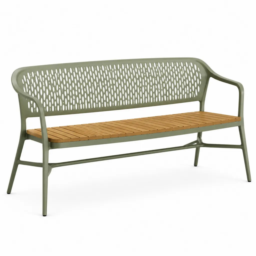 Panca da giardino 3 posti in acciaio e legno massello verde e naturale 150 x 61 x 80 cm