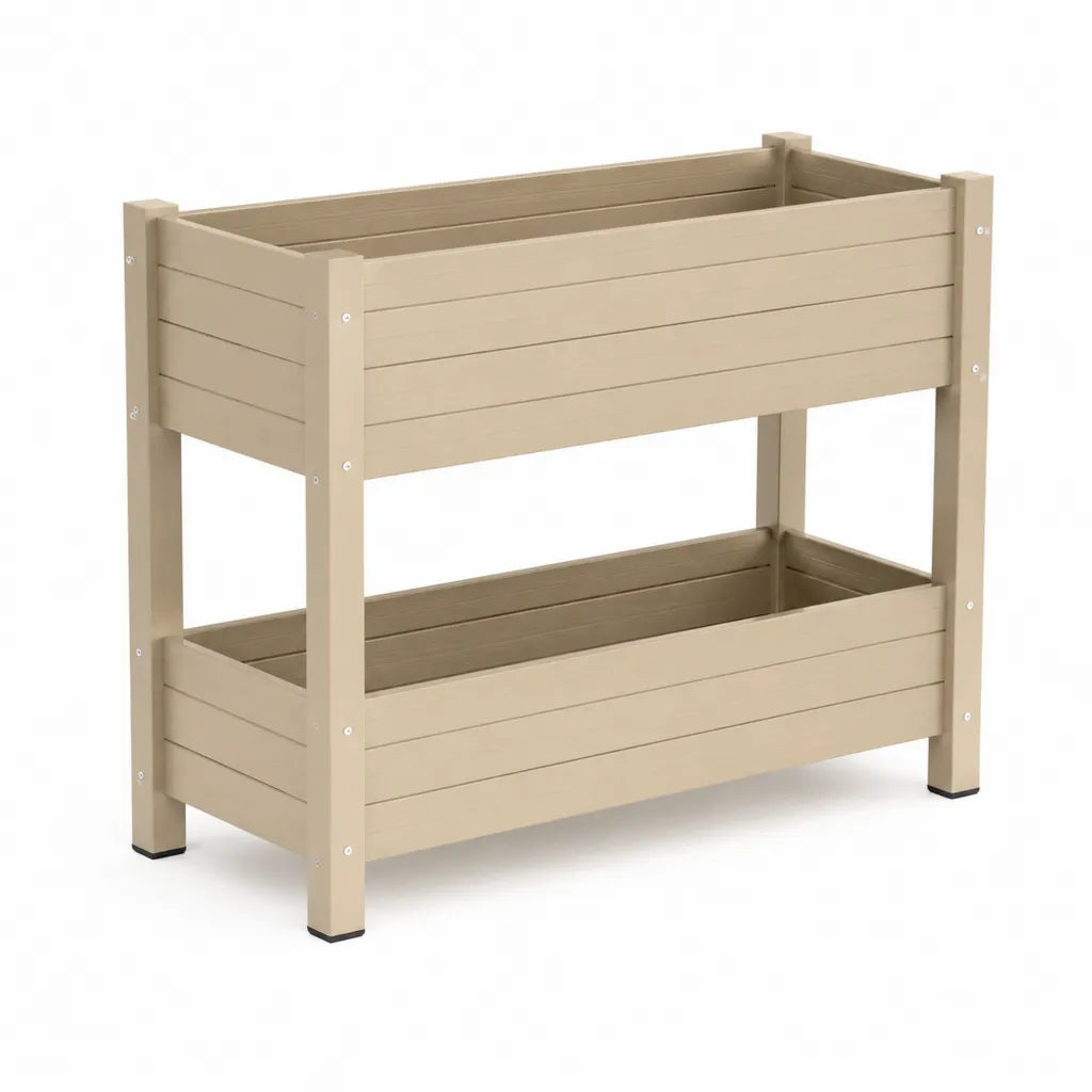 Fioriera rialzata a 2 livelli in PP beige 80 x 40 x 80 cm