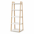 Scaffale a scala 5 ripiani in bambu e MDF rettangolare bianco naturale L 60 x P 40 x H 170 cm