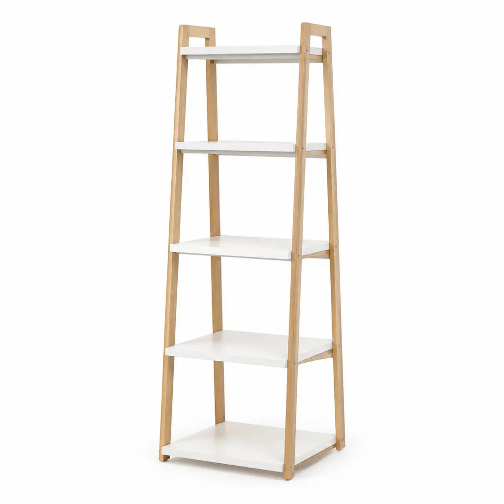 Scaffale a scala 5 ripiani in bambu e MDF rettangolare bianco naturale L 60 x P 40 x H 170 cm