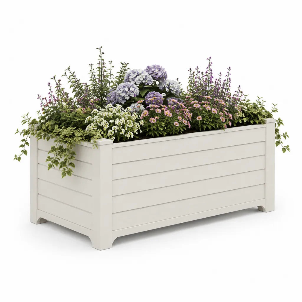 Fioriera rialzata rettangolare in PP bianco 100 x 43 x 35 cm